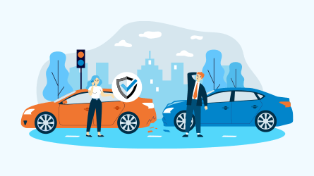 Trafik kazası ve sigorta korumasını anlatan illüstrasyon